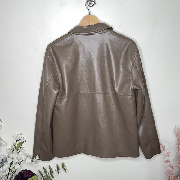 SUNDAY BEST x ARITZIA Gabby Vegan Leather Shirt Jacket Shitake Tan Brown {R6} - Picture 3 of 5